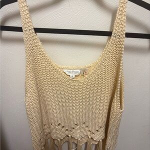 Knit Fringe Cream Top